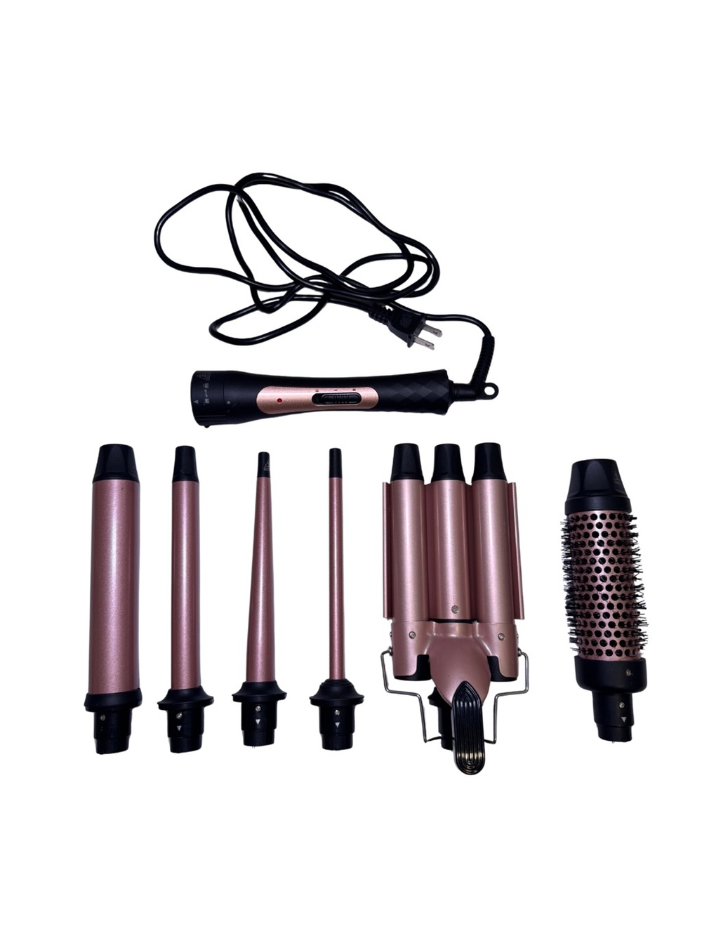 Multi-Piece Rose Gold Hair Styling Set with Interchangeable Barrels